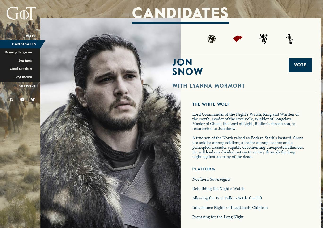 HBO presenta el Partido de Game of Thrones, vota por tu candidato al trono game-of-thrones-candidato-jon-snow